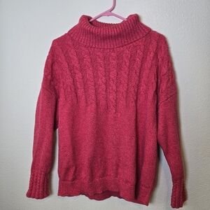 Sundance Cableknit Turtleneck Sweater Cotton Blend Knit Pink XL Womens